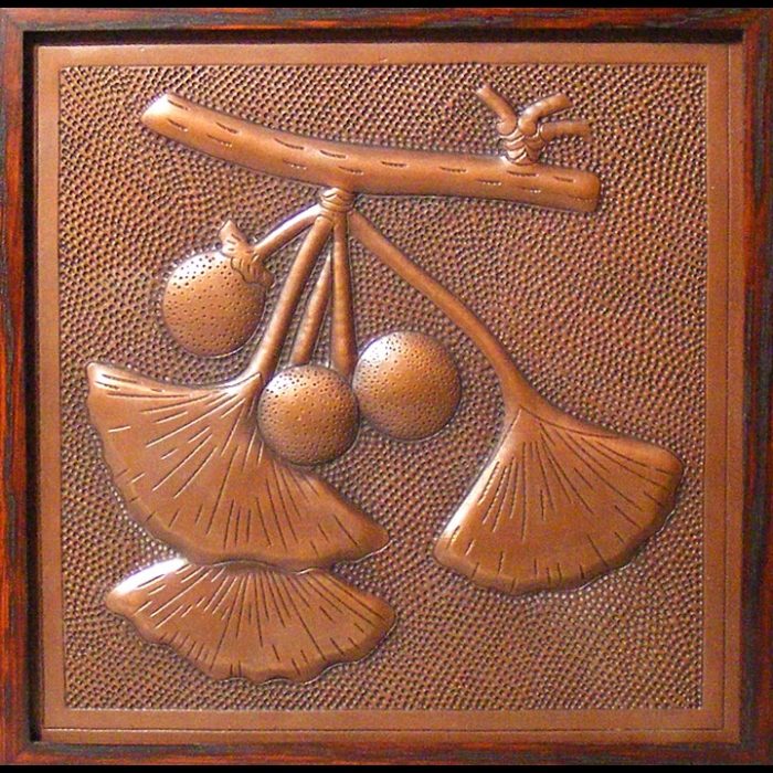 Copper Ginkgo Leaf Framed Tile