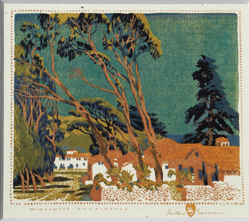 Baumann "Windswept Eucalypts" Lithograph with Dard Hunter Frame