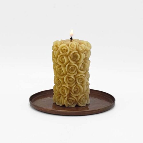 Hand-hammered Copper Tile with Handmade Beeswax Floral Candle - Just ONE left!